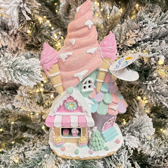 Christmas Pastel Double Ice Cream Sundae Gingerbread House Snowman LED Light Up - Picture 1 of 6